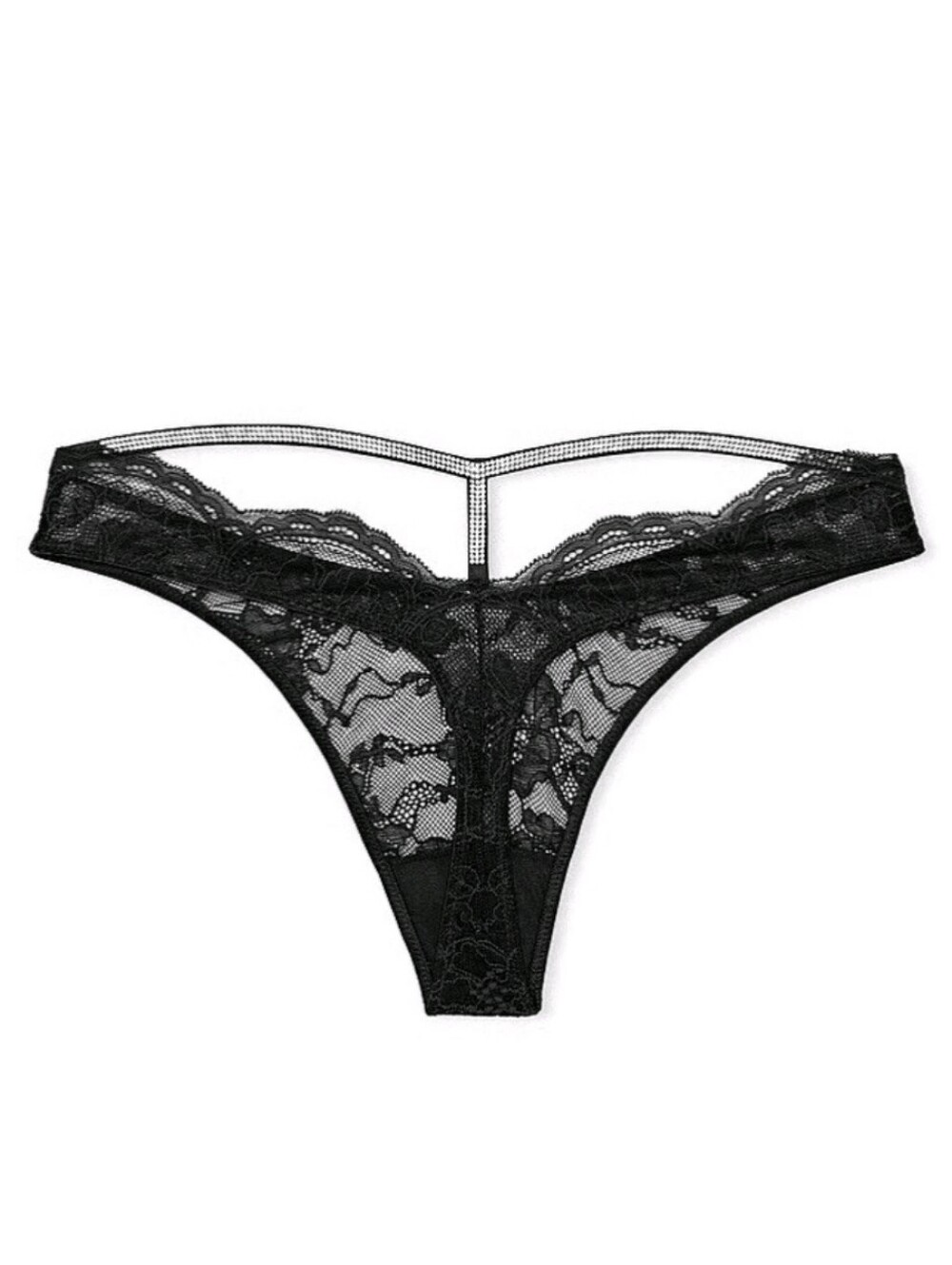 Victoria's secret very sexy lace shine strap cutout back thong panty XS BLACK